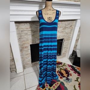 Calvin‎ Klein blue and turquoise striped super soft beachy maxi dress size 14
